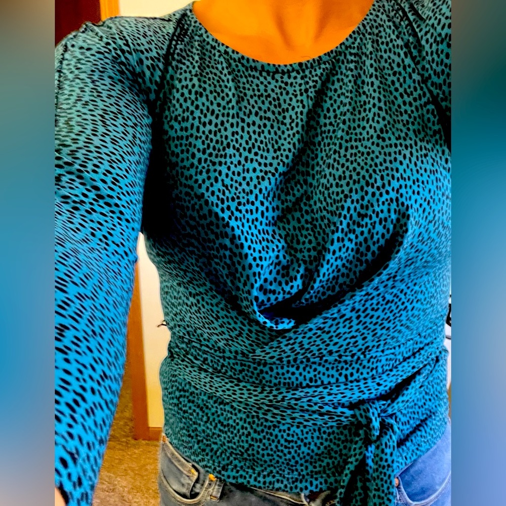 Banana Republic Tie Front Crew Neck Blue Animal Print Blouse XS